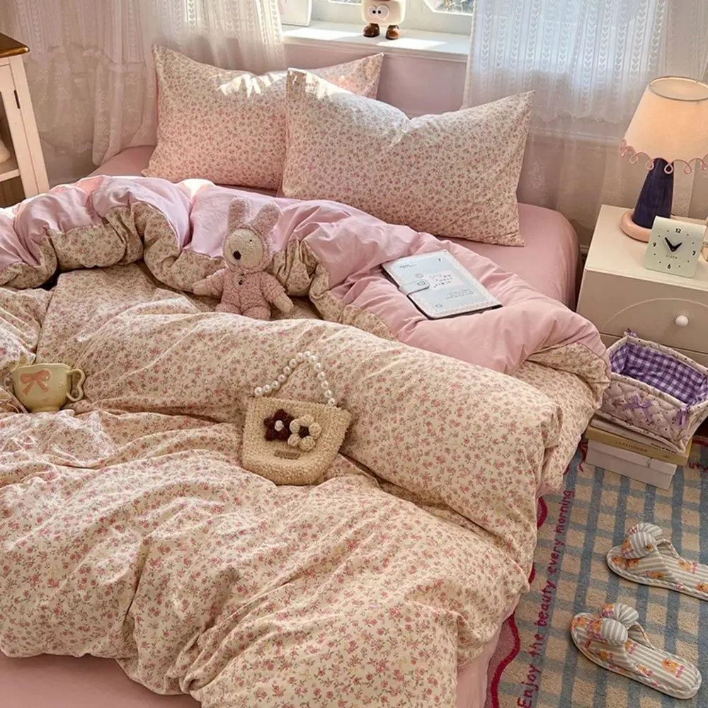 

Polyester Minimalist Floral Print Bedding Set, Suitable For Boys Girls Dorm, Zipper Closure, All Season, Soft Breathable Bedroo