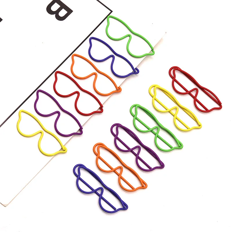 20pcs Metal Glasses Shaped Paper Clips Festival Gifts Office Stationery Colored Paper Clips Document Classification Clips