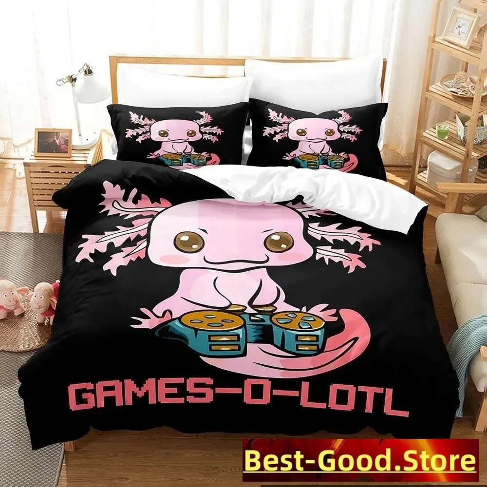 

Gamesolotl Axolotl Video Gamer Kawaii Pastel Goth Bedding Set Single Twin Full Queen King Size Bed Set Aldult Kid Bedroom Anime