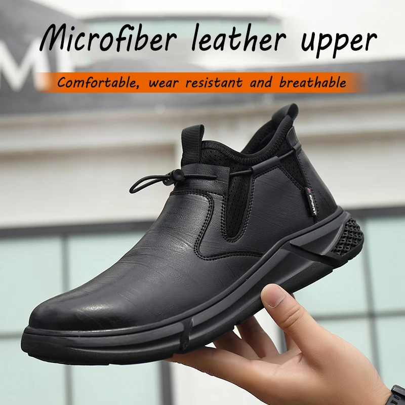 Work Shoes New Black Leather Shoes For Men Indestructible Steel Toe Safety Sneakers Anti Smashing Anti Piercing Male Footwear