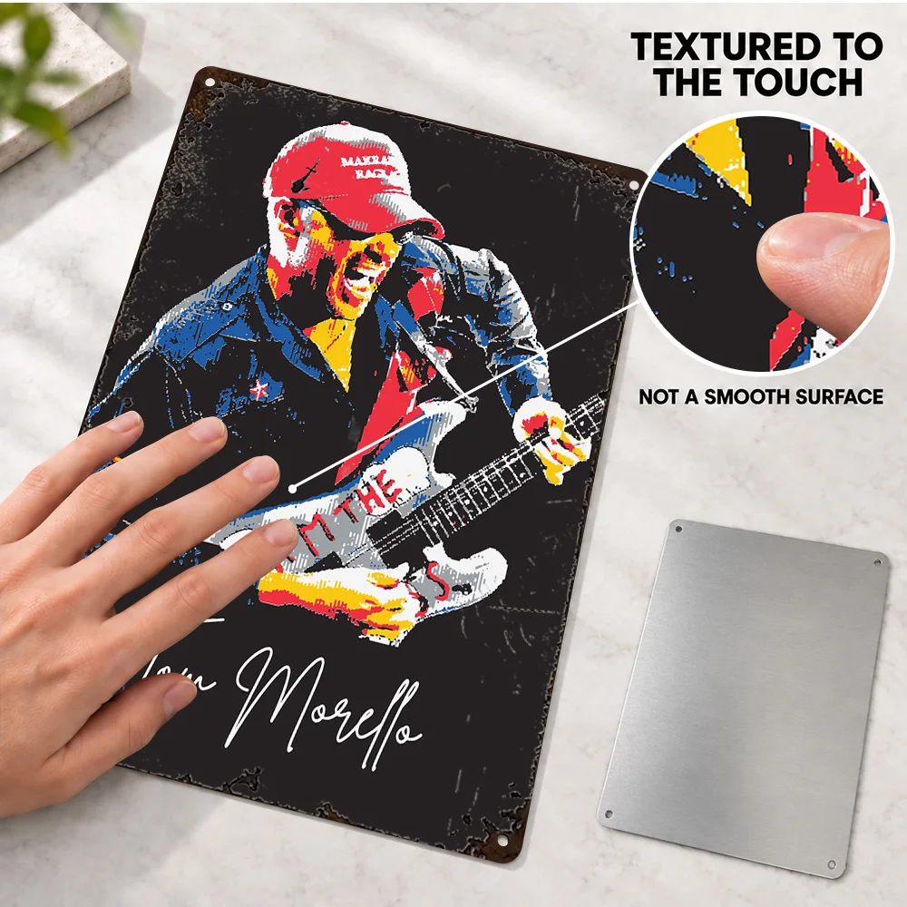 Tom Morello Textured Metal Poster Customized Aluminum Sign Expressive Illustration Wall Art For Bedroom Guitar Music Lover Gift