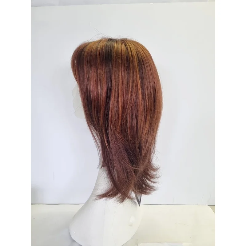 Mid Kanekalon Copper Brown Straight Layered With Fringe - Hair Loss REF 0226