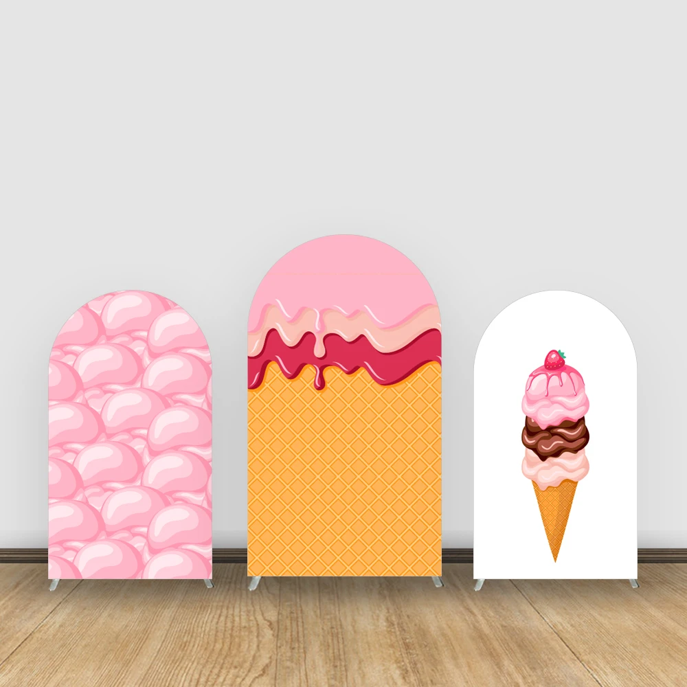 

Pink&ice Cream Theme Arch Backdrop Cover Applicable To Girls Birthday Party Background Decoration Shooting Props Customizable