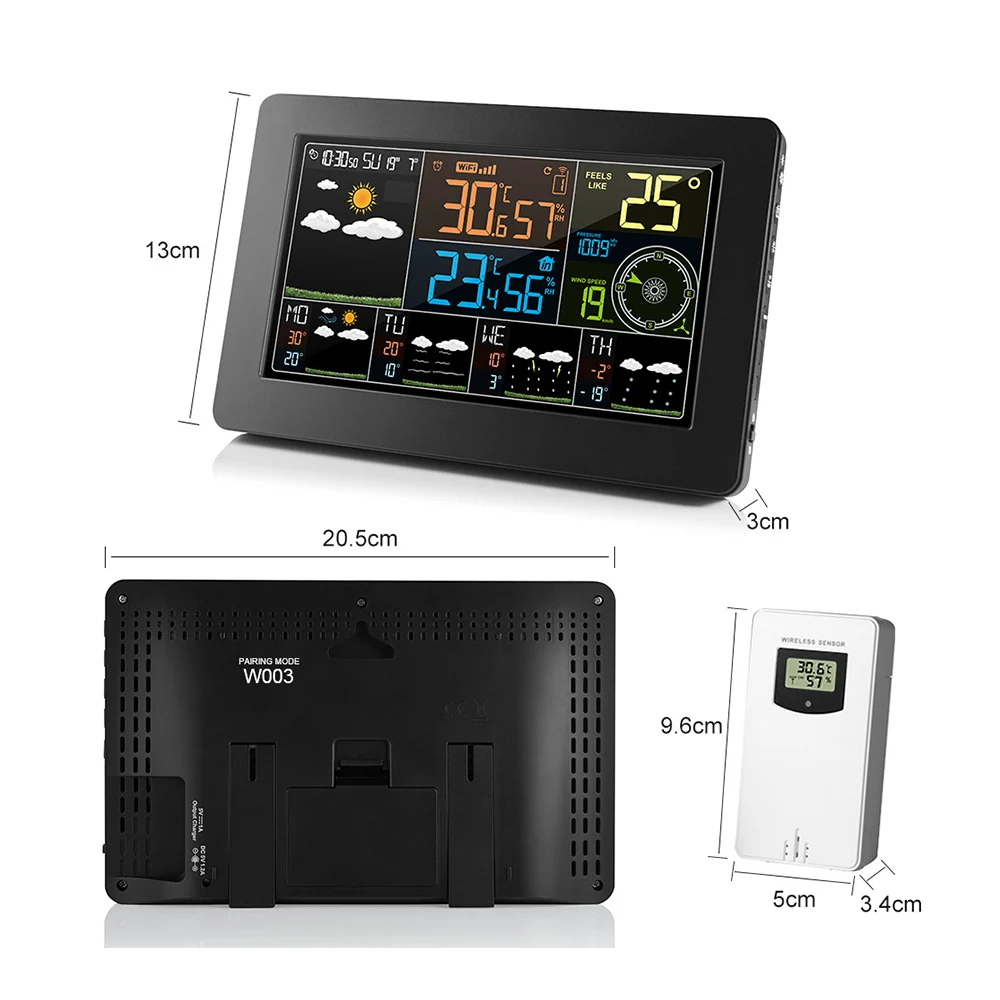 Multifunctional WiFi Weather Station APP Control Smart Monitor Indoor Barometric Wind Speed Digital Clock Functions with Sensor