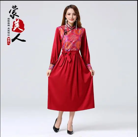 

Spring Chinese Mongolian Dress Traditional Women's Fashion Robe Ethnic style Stage