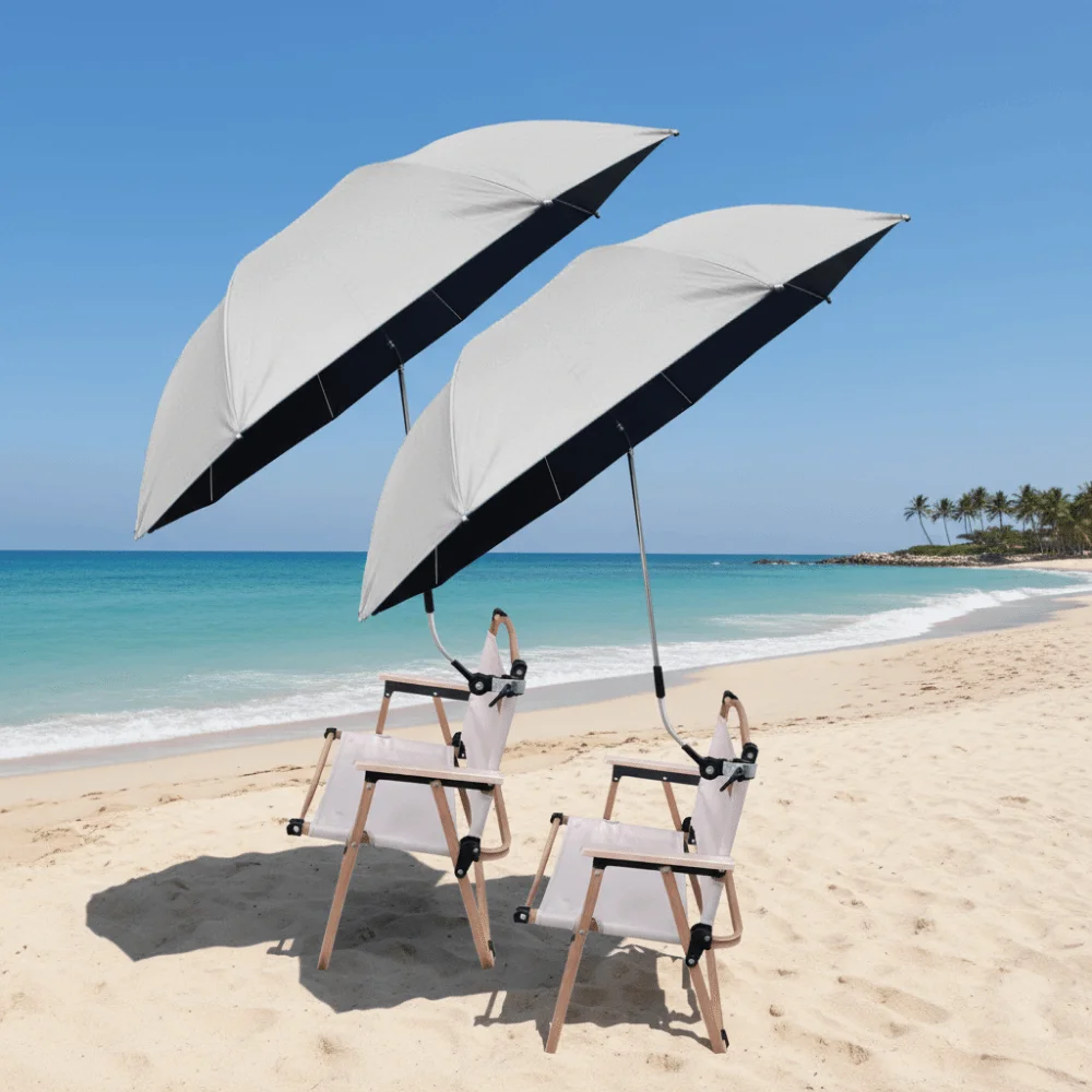 Adjustable 360° Clamp-on Umbrella UV black vinyl coating Lightweight Beach Chair Umbrella Portable Universal
