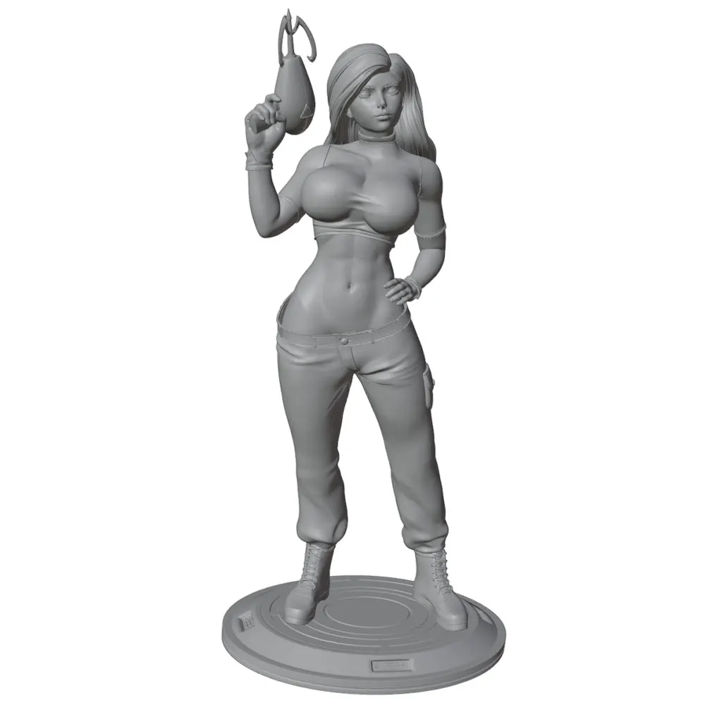 1/24 Miniature Resin Model Statue, 75mm Figure Toy Model Kit, Confident Woman Holding a Rope Gun, High-Detailed Resin Model Figure, Unpainted, Perfect for Role-Playing Games and Collecting