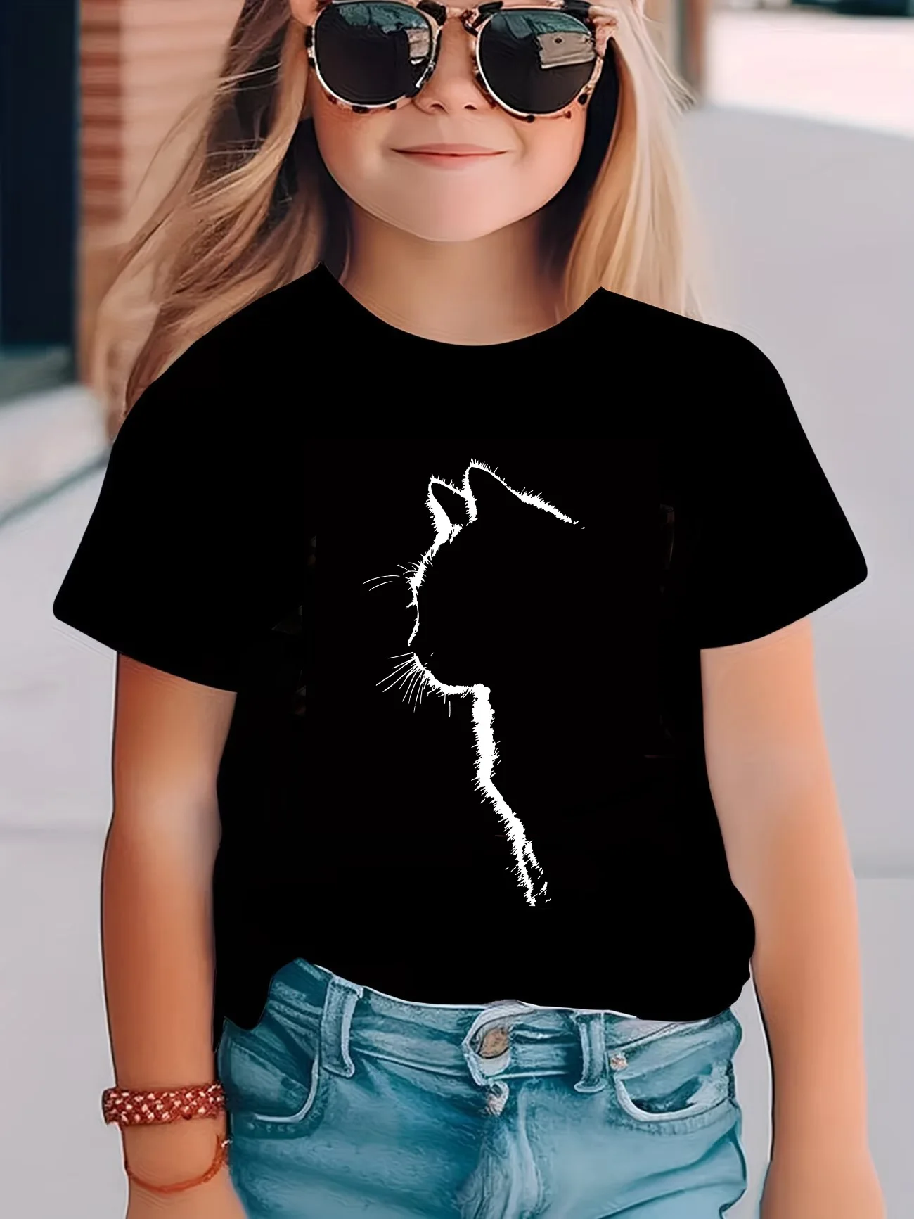 Kawaii Katzen-Design Bedruckte T-Shirts Manga Kinder T-Shirt Rundhals Jungen Mädchen Sommer Frühling Lässiges Oberteil Tee