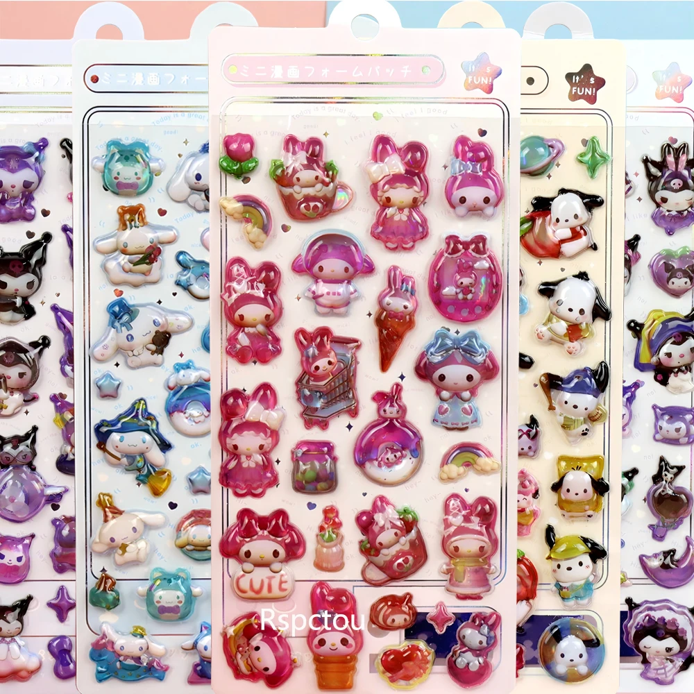 

1pcs Cute Sanrio Anime 3D Crystal Relief Stickers Kawaii Cartoon Kuromi My Melody Sticker Guitar Diary Luggage Phone Decals Gift