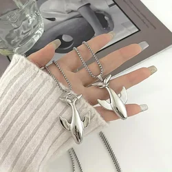 Women Summer Fashion Whale Drop Necklace Pendant Titanium Steel Retro Cartoon Big Fish Neckchain Collar Chain Accessories