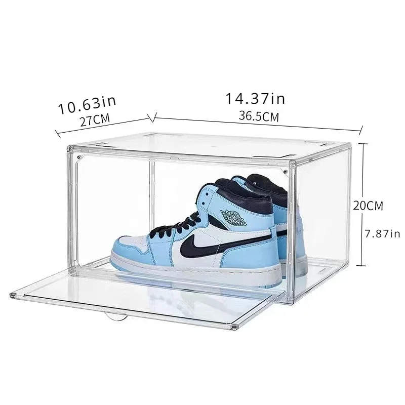 Acrylic thickened shoe box, storage box, drawer style organizing box, foldable, magnetic suction, shoes storage