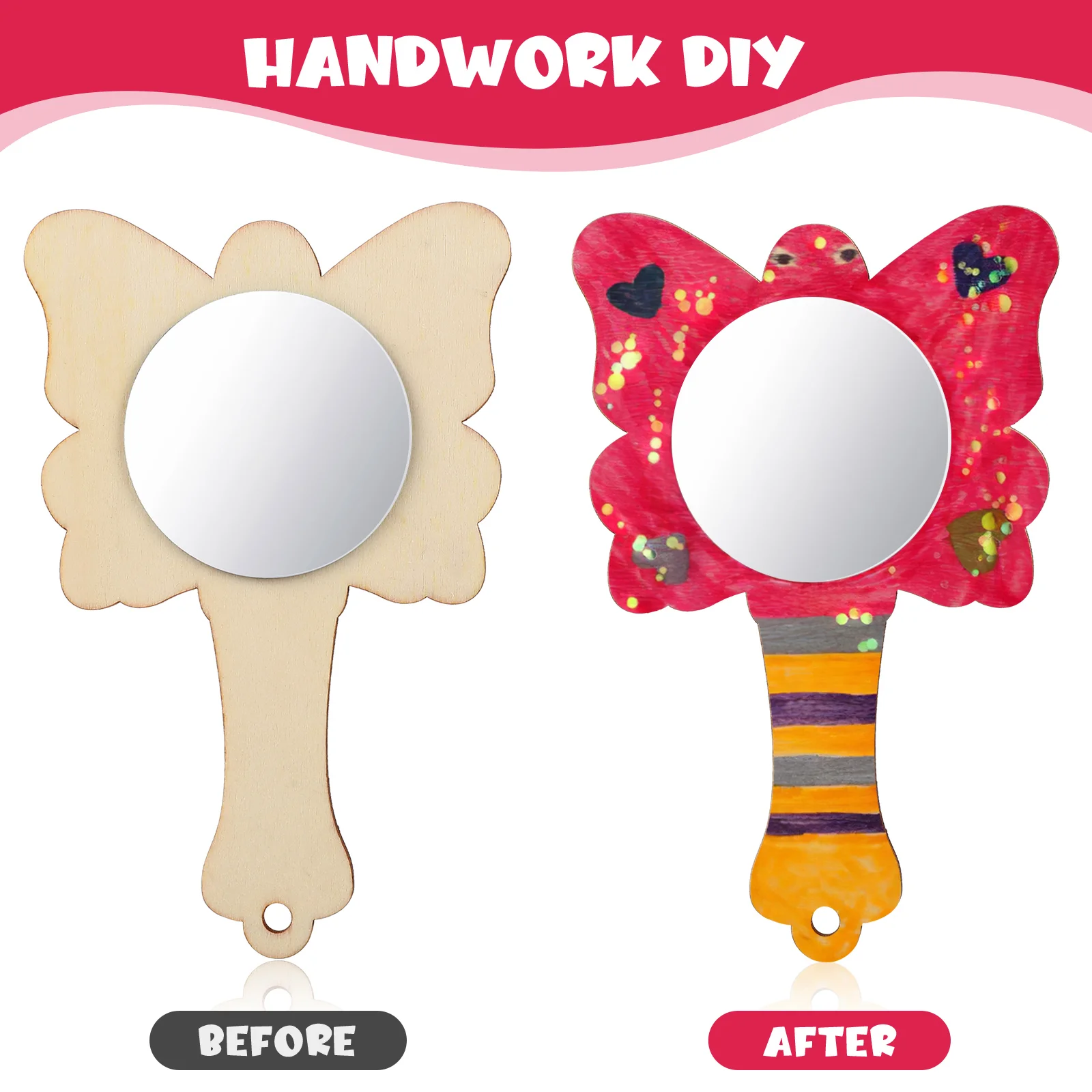 18 Pcs Mirror Handheld Painting Toy Mirrors Small Wooden for Craft Princess Miss