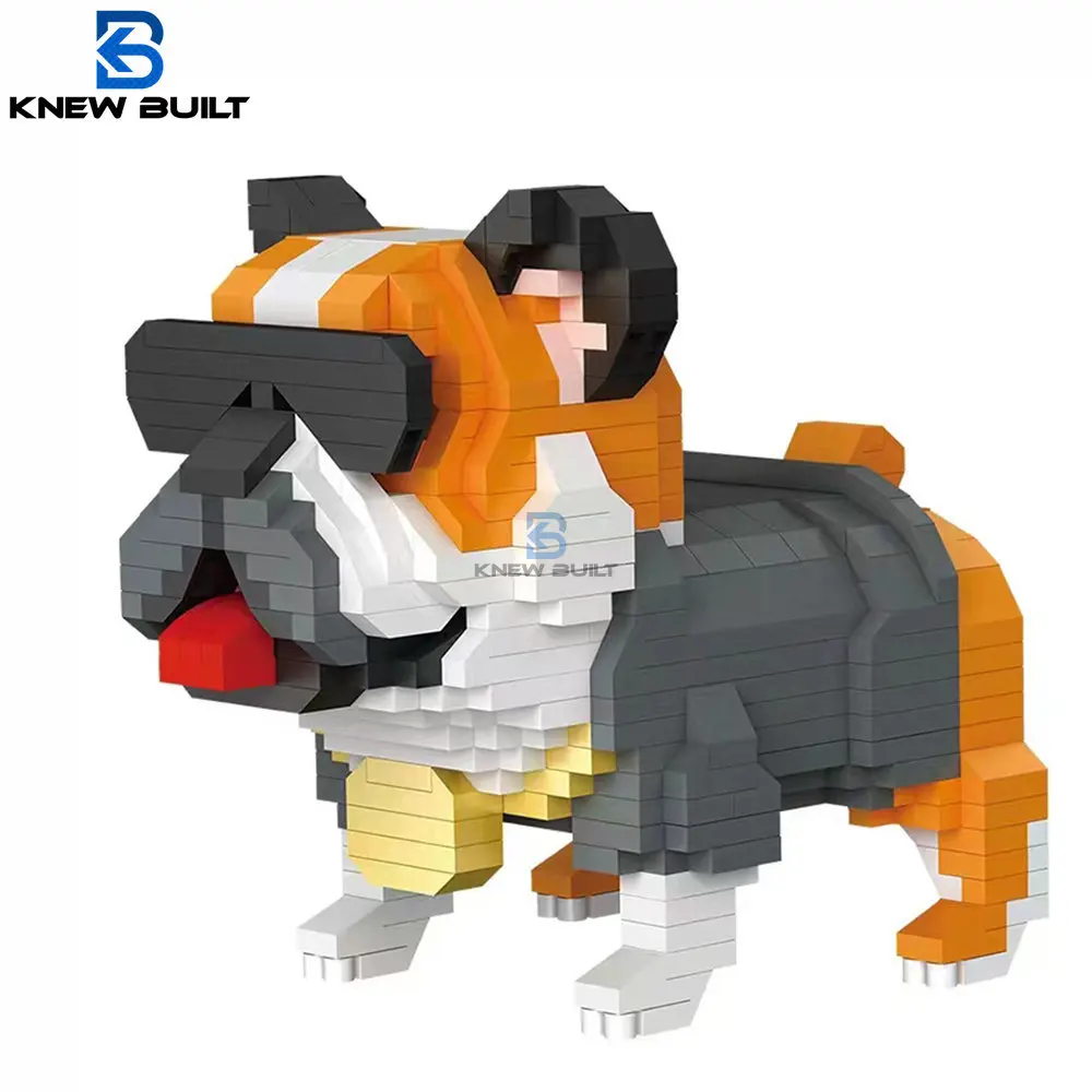 KNEW BUILT Dog Model Micro Mini Building Blocks Children Assemble Toys or Beginner Cute Bulldog Hughes Shiba Inu Pet Style Brick