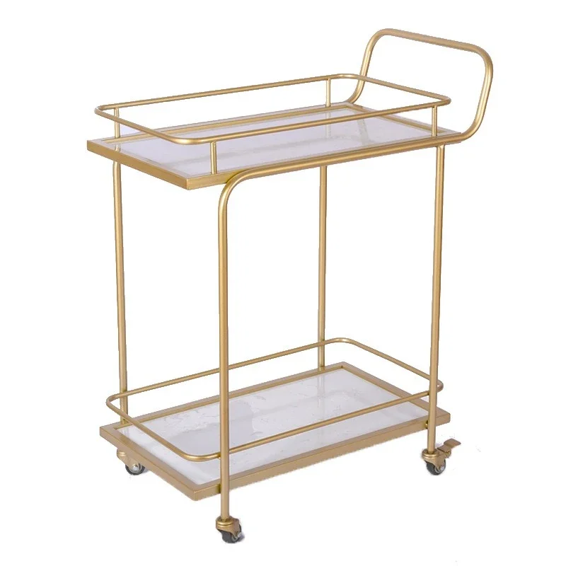 European wine cart Golden trolley Hotel food delivery cart Wine trolley Dining cart Home mobile trolley Double layer