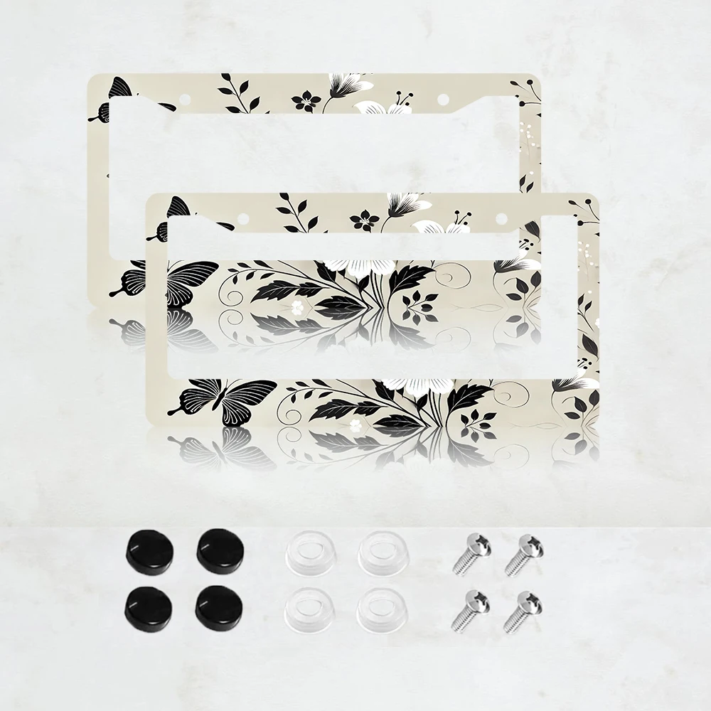 

2PC Black White Cherry Blossom License Plate Frame Beautiful Flowers Aluminum License Plate Frame - 6 x 12 Inch