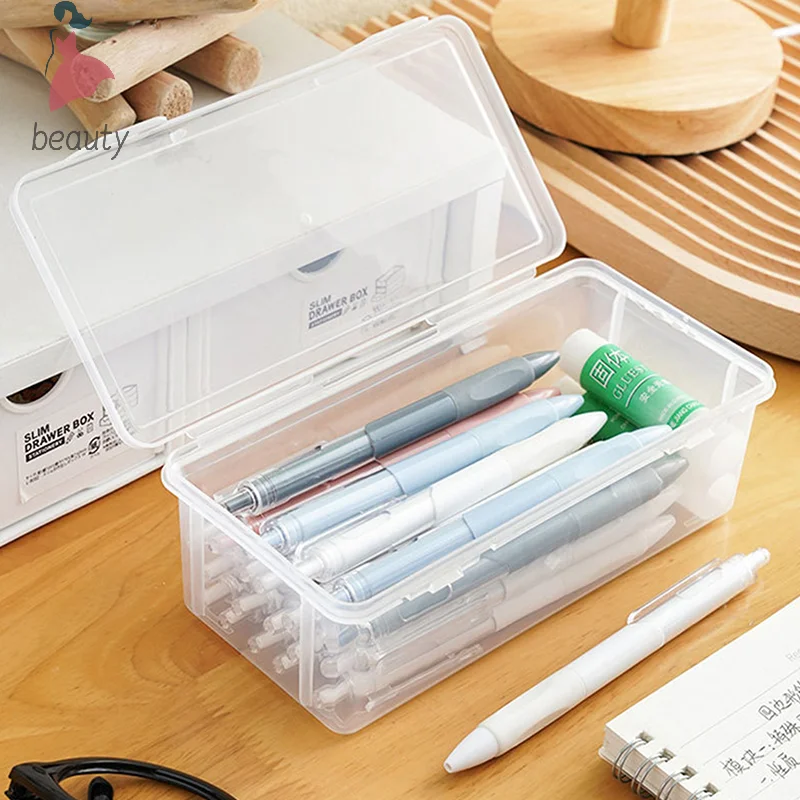 PP Material Transparente Pencil Box, Maquiagem Brush Box, Bolsa de papelaria, Lápis Case Supplies, Armazenamento, 1Pc