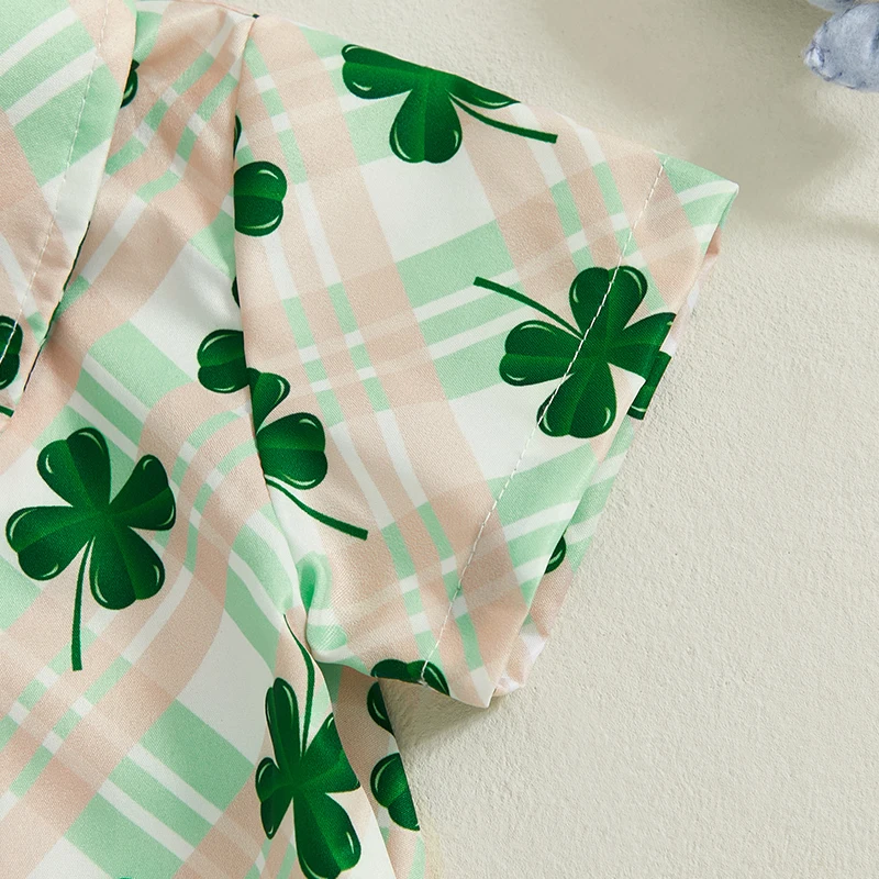 طقم شورت أيرلندي للأطفال الصغار مخطط/منقوش بأكمام قصيرة وأزرار وربطة عنق وقميص بحزام خصر مطاطي