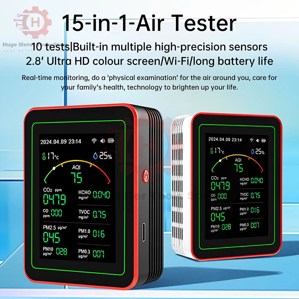 Tuya WiFi 15 w 1 Monitor jakości powietrza PM0.3 PM1.0 PM2.5 PM10 Detektor formaldehydu Tester CO2 Domowy detektor sterowany aplikacją