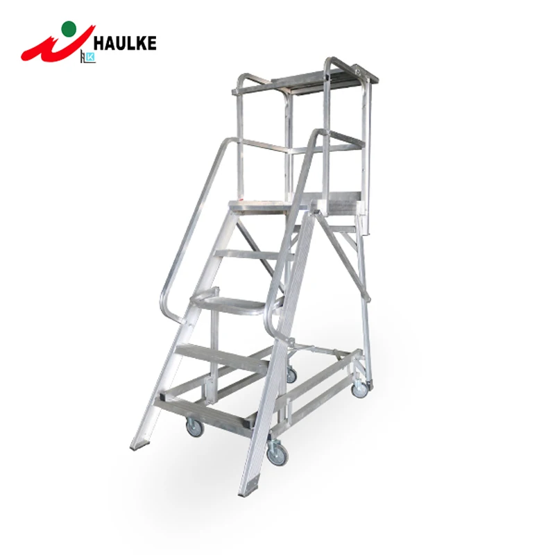 Warehouse Climbing Car Mobile Platform Ladder With Wheel 5 Step Ladder Aluminium for Supermarket Lifting
