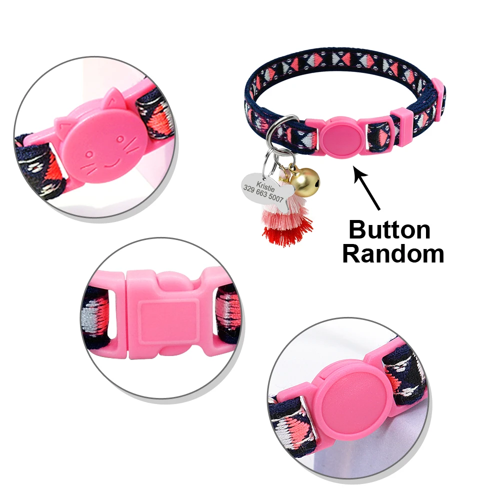 Cute Personalized Cat Collar Custom Puppy Kitten Necklace With Bell Anti-lost ID Tag Safety Printed Cat Collars Cat Accessories