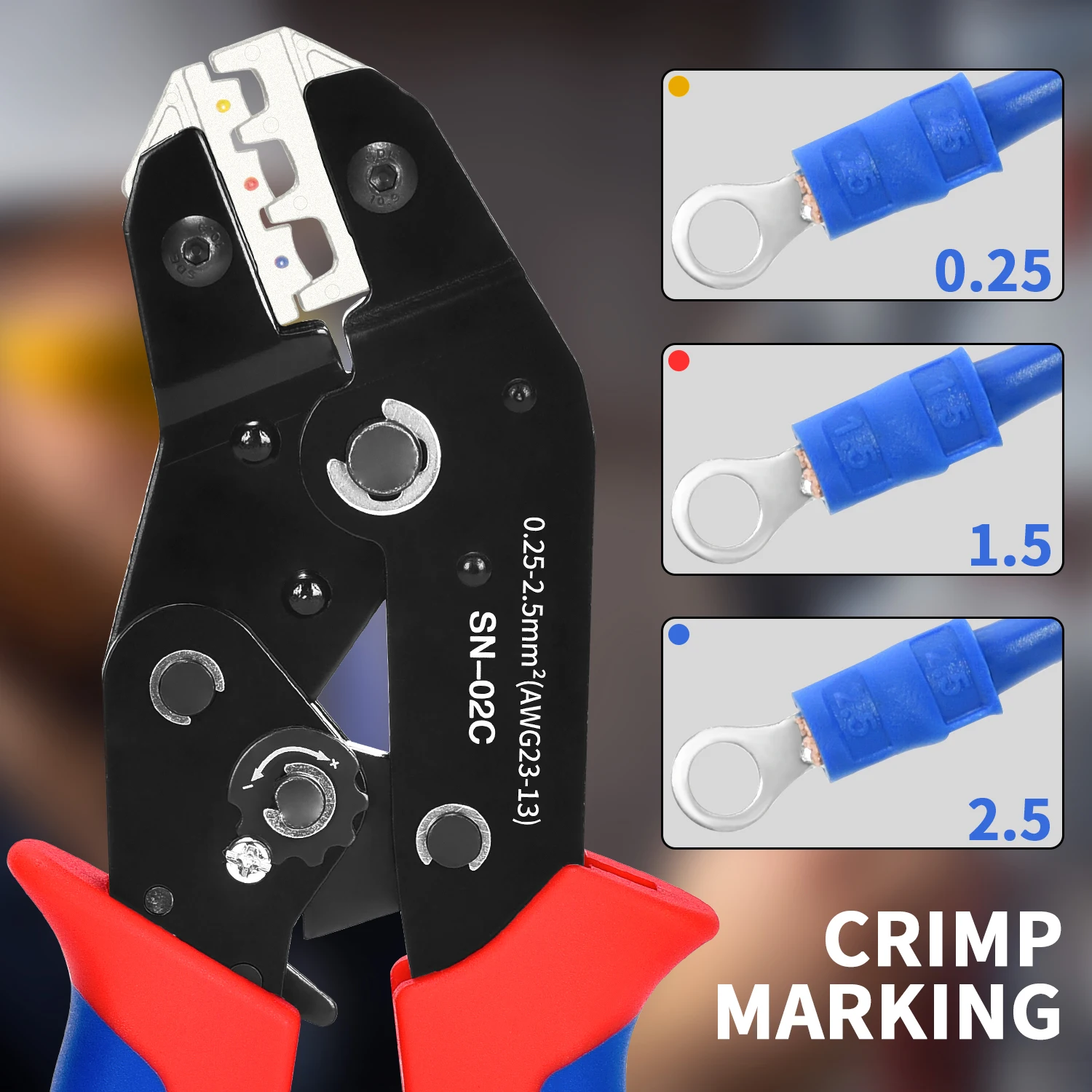 SN-02C 400PCS Mini Crimping Tool Kit  Terminals Crimping Plier U-shaped Y-shaped Connectors (0.25-2.5mm ²) AWG24-14 Crimping Set