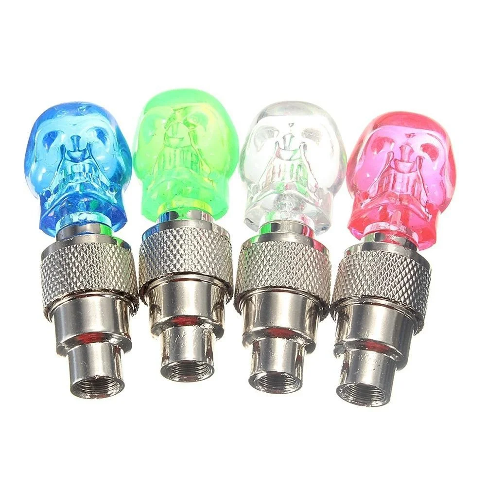 2Pcs/lot Wheel Tire Valve Cap Seal Skull Shape LED Light Lamp Vibration on/Off Fit Bicycle Motorbike Car Universal