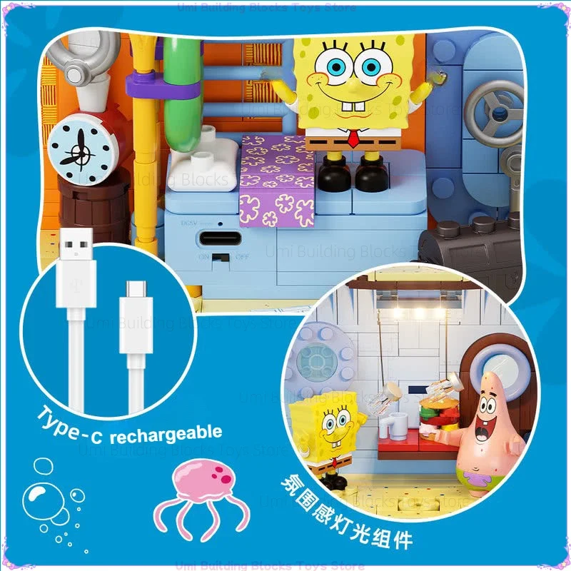 New SpongeBob Pineapple House Assembled Building Blocks Folding Toy Model Desktop Decoration Children's Holiday Gifts
