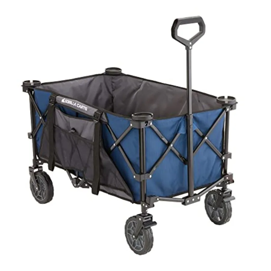 Collapsible Folding Outdoor Utility Wagon, 7 Cu Ft, Steel Frame, Black, Heavy-Duty All-Terrain Wheels