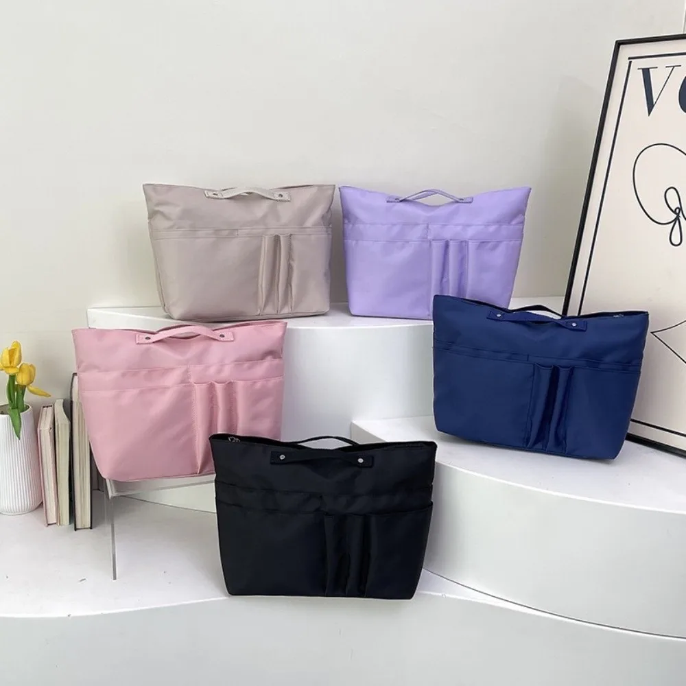 Nylon Handbag Organizer Insert Multi-Pockets Solid Color Tote Bag Organizer Large Capacity Lightweight Makeup Storage Bag
