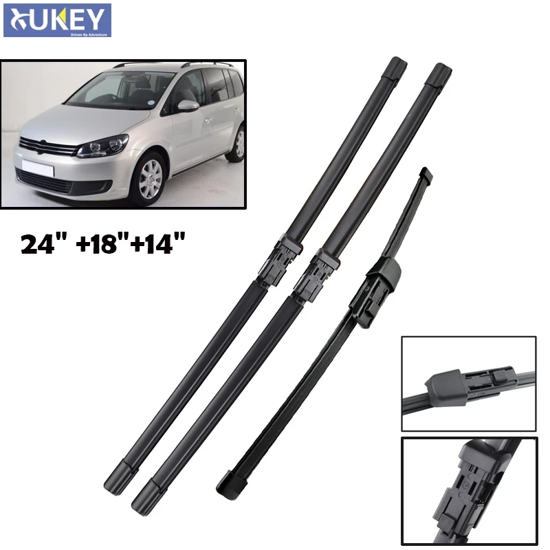 Xukey Front Rear Set Wiper Blades For VW Touran 2010 2011 2012 2013 2014 2015 2016 Natural Rubber Windshield Windscreen 3PCS/Set