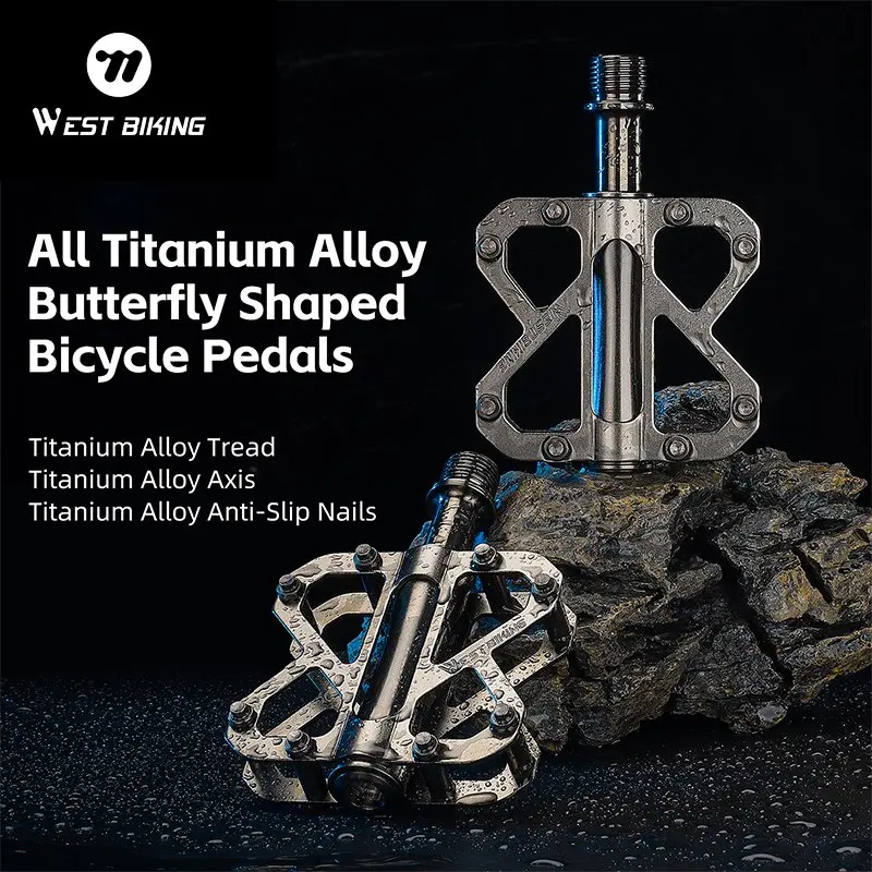 

WEST BIKING All Titanium Alloy Bicycle Pedals 3 Bearings Racing Pedal Lightweight Cycling Flat Pedal MTB Road Bike Accessories