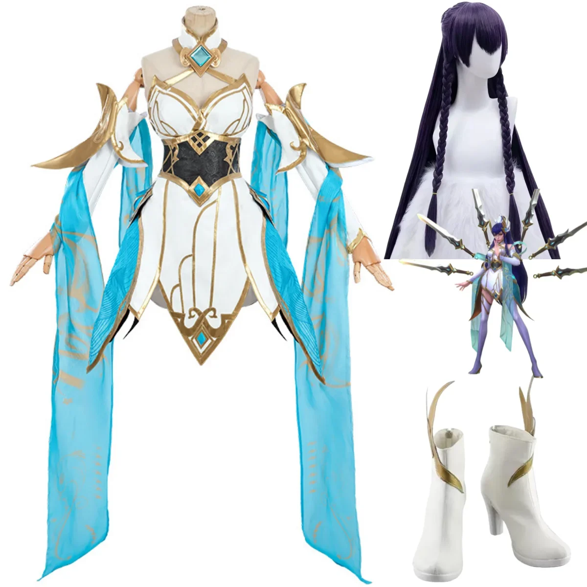 Anime Game LOL Blade Cosplay Costume Skin Divine Sword Irelia The Blade Dancer Wig Dress Nakrycie głowy Buty Kobieta Seksowny Garnitur Karnawałowy