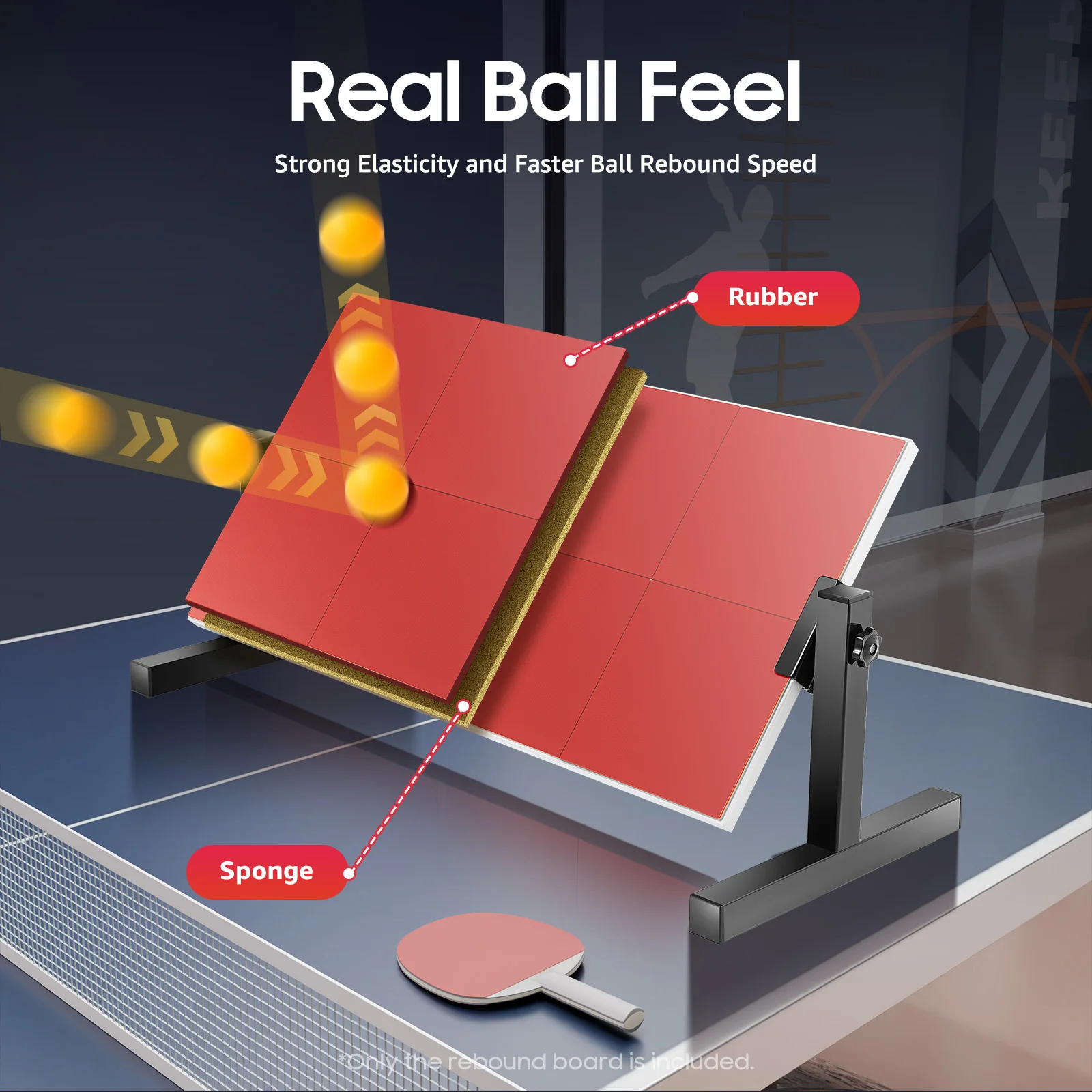 Tischtennis-Rückprallbrett-Trainer 360 ° Winkel- und höhenverstellbarer Tischtennistrainer aus Massivholz mit 8 Gummiblöcken für das Heimtraining im Studio – Detail 4