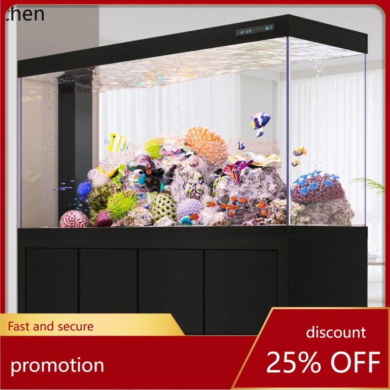 

YFY Fish Tank Bottom Filter Living Room Household Medium Large Free Water Change Aquarium Screen Wall-Mounted Ultra-White Glass