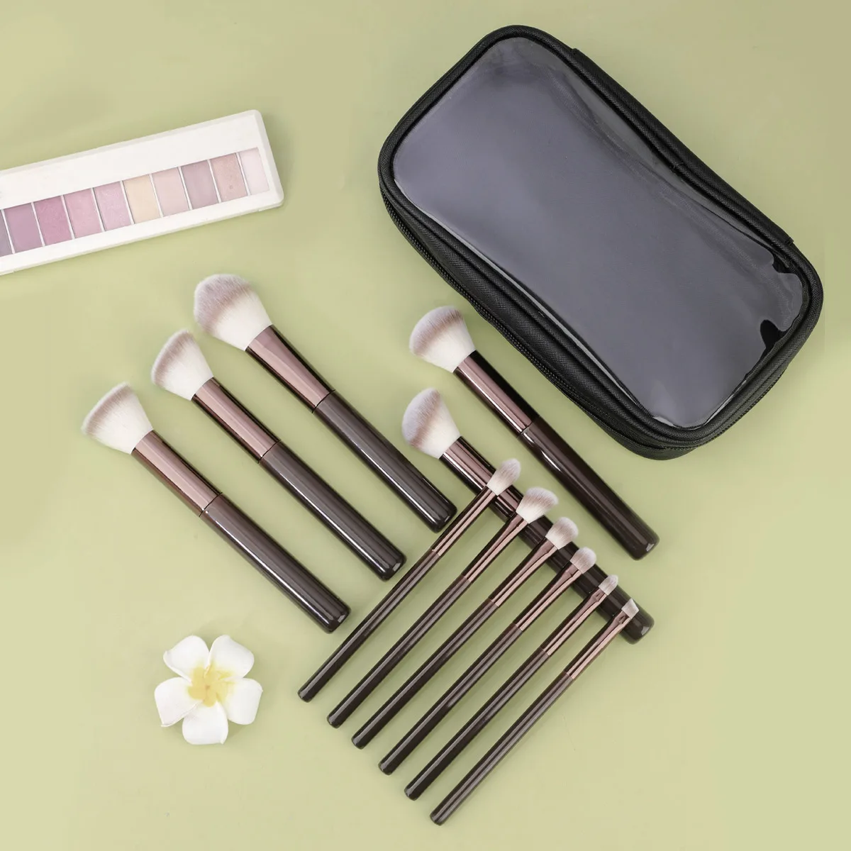 11Pcs  Makeup Brush Aluminum Tube High-Quality Powder Blusher Brush Foundation Brush Facial Makeup Tools With Zipper Storage Bag