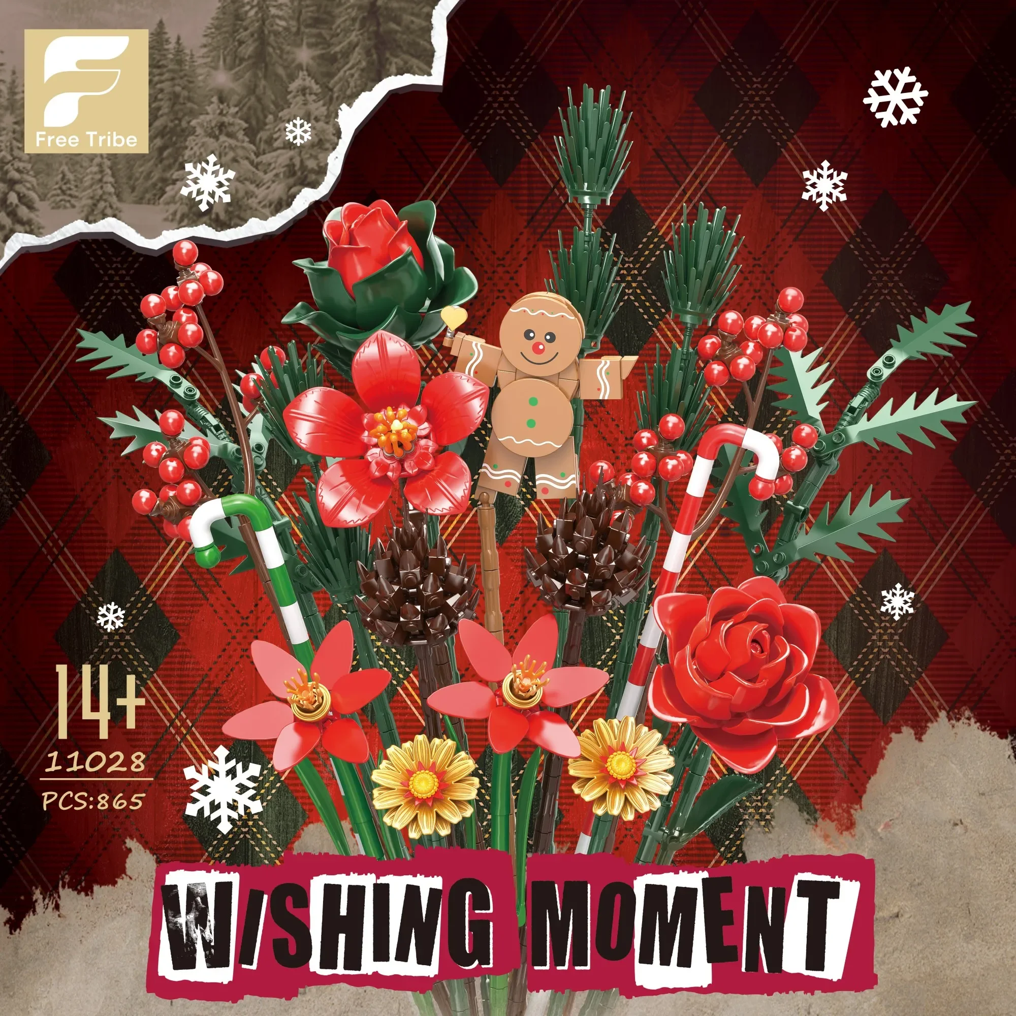 

865PCS Gingerbread Flower Bouquet Building Blocks Desktop Ornaments Kids Educational Assembly Toys Christmas Festive Decoration