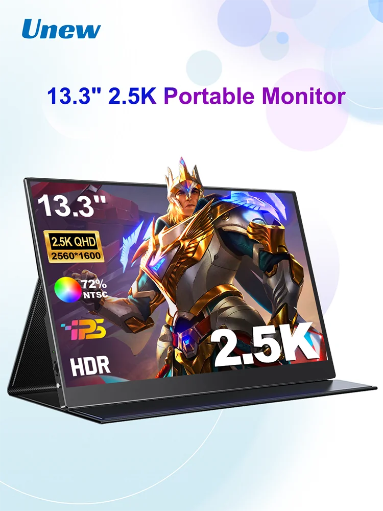 Unew Premium 2,5K tragbarer Monitor, 13,3 Zoll, 2560 x 1600, externer Bildschirm, 16:10, zweiter Monitorbildschirm, Typ C, HDMI für Xbox Switch