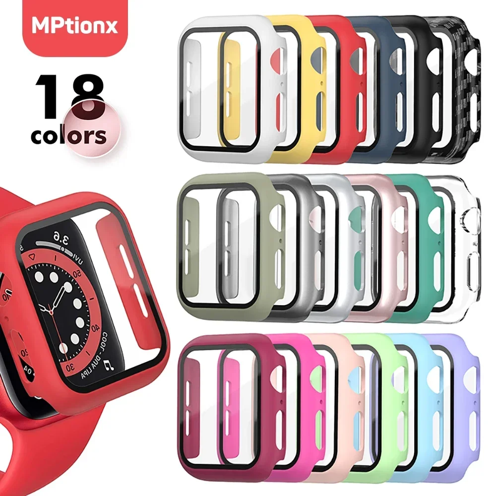 Glass+Matte Watch Cover for Apple Watch Case 45mm 41mm 44mm 40mm 42mm 38mm Bumper+Screen Protector for Iwatch SE 9 8 7 6 5 4 3 2