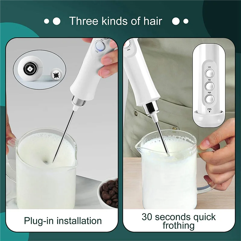 -BABQ 2Set USB رغوة الحليب الكهربائية 3 سرعات كابتشينو القهوة رغوة 3 خفقت يده خافق البيض الشوكولاته الساخنة لاتيه شرب