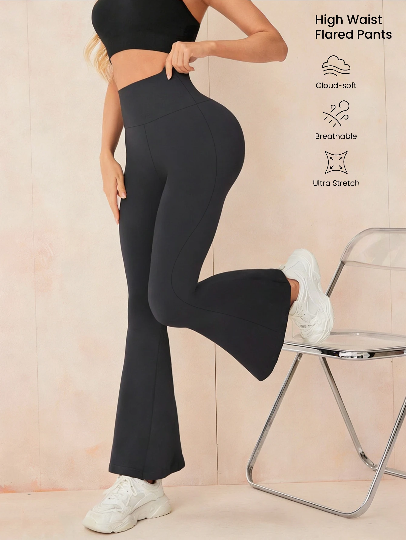 여성용 하이웨이스트 엉덩이 리프팅 요가 팬츠, 그레이 표준 사이즈, 스트레치 플레어 팬츠, 봄 여름 피트니스 레깅스