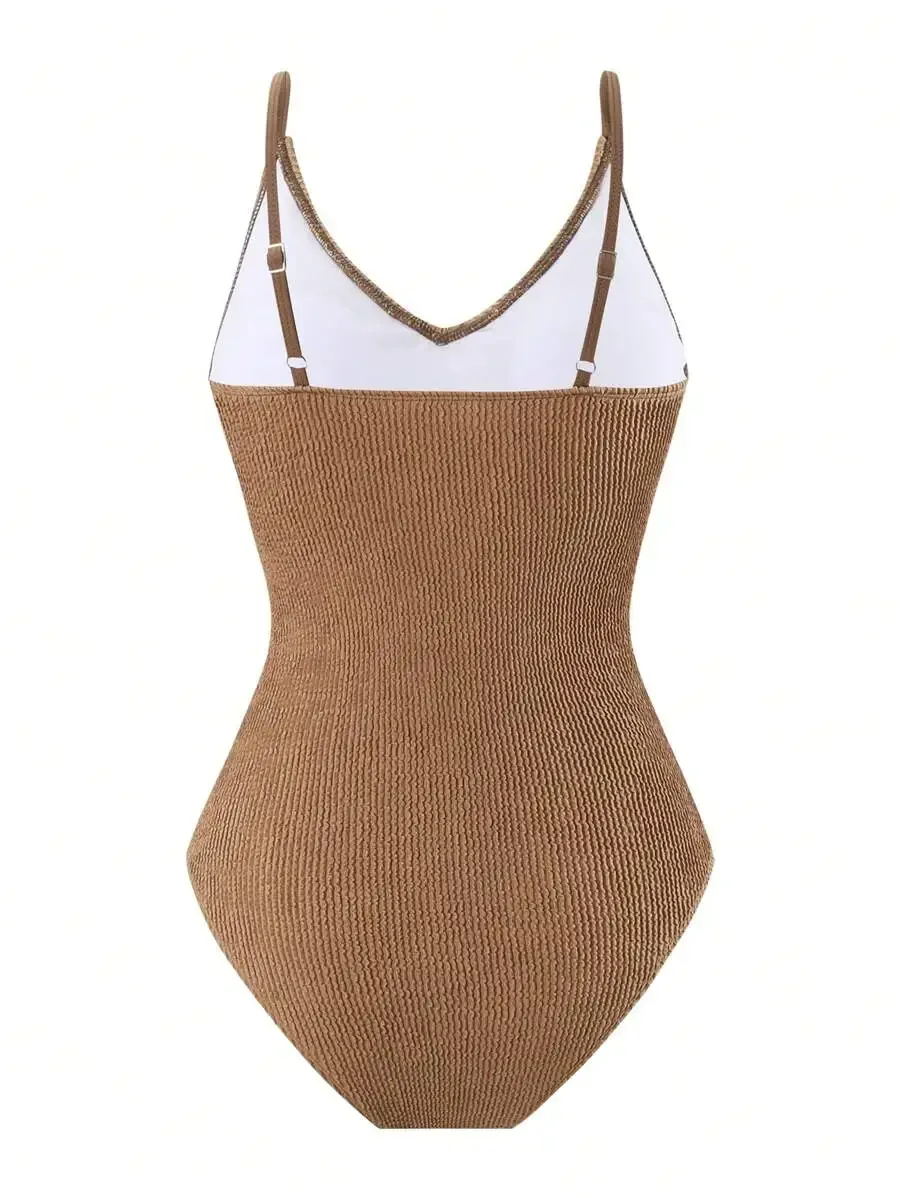 

Women One Piece Solid Color Swimsuit With Mesh Detail Beach Resort Swimwear Summer