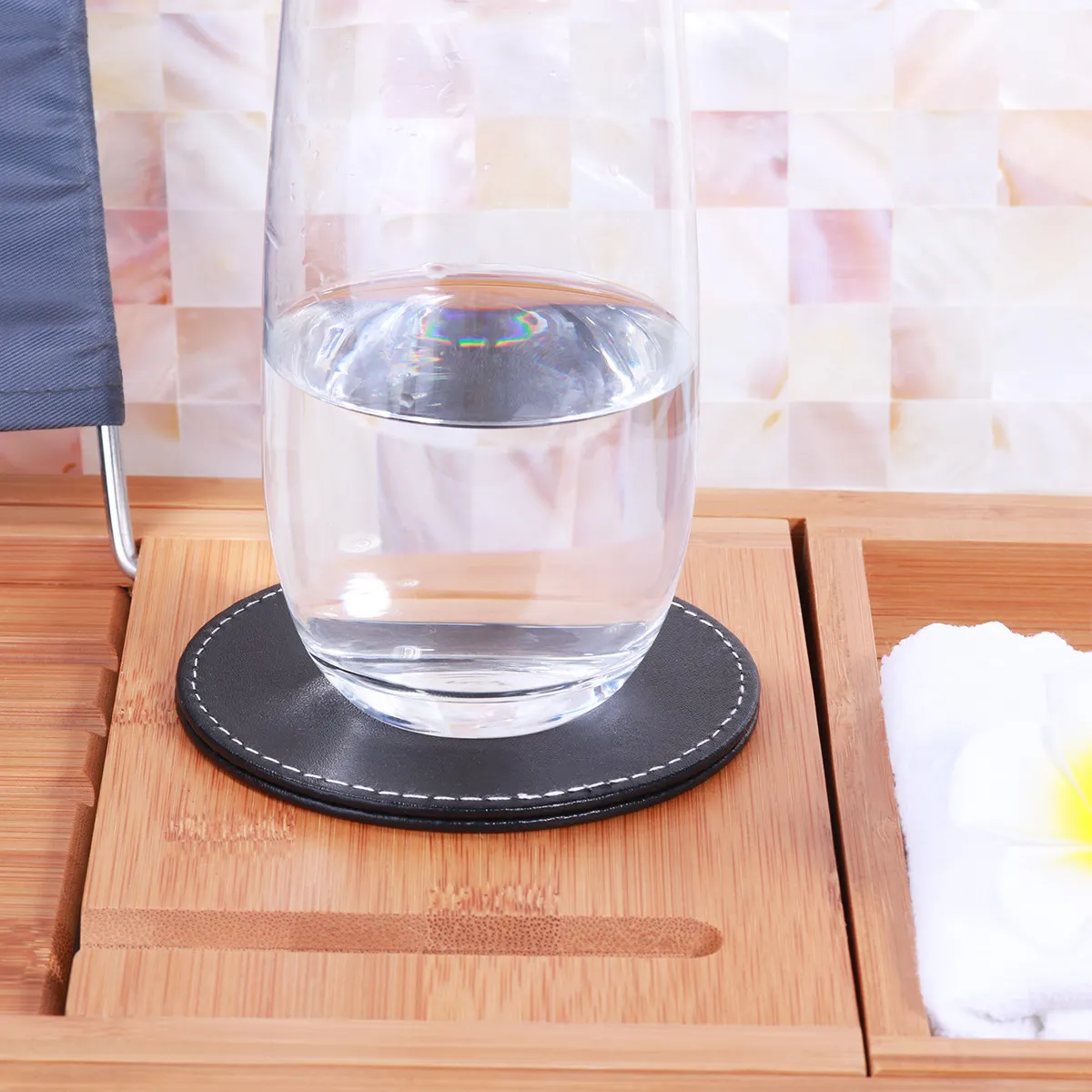 6Pcs Coaster Set PU Round Cup Mats Holder Protect Furniture Stains Non-Slip Water Resistant Table Mat Gift