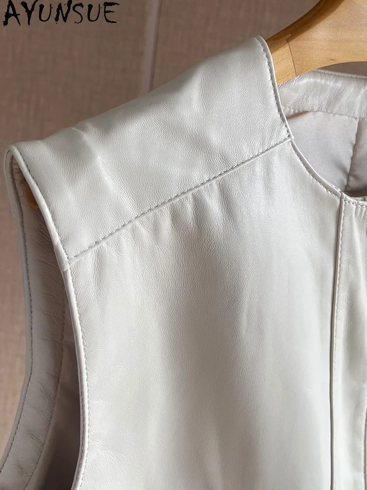 AYUNSUE 100% Echtem Schaffell Weste Jacken Frau 2025 Herbst Ärmellose Leder Jacken Frau Kleidung Hohe Qualität Abrigo Mujer