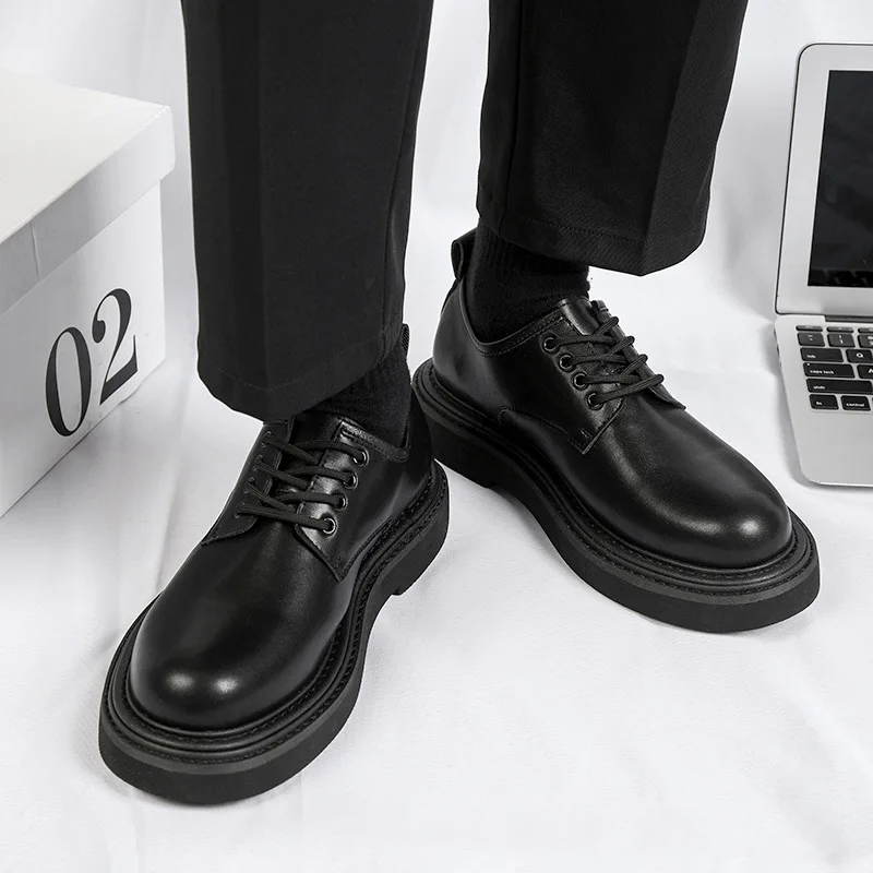 Luxury Men\'s Japan Karajuku Korean Style Streetwear Vintage Thick Platform Increase Casual Leather Shoes Soft Male Dress Shoes