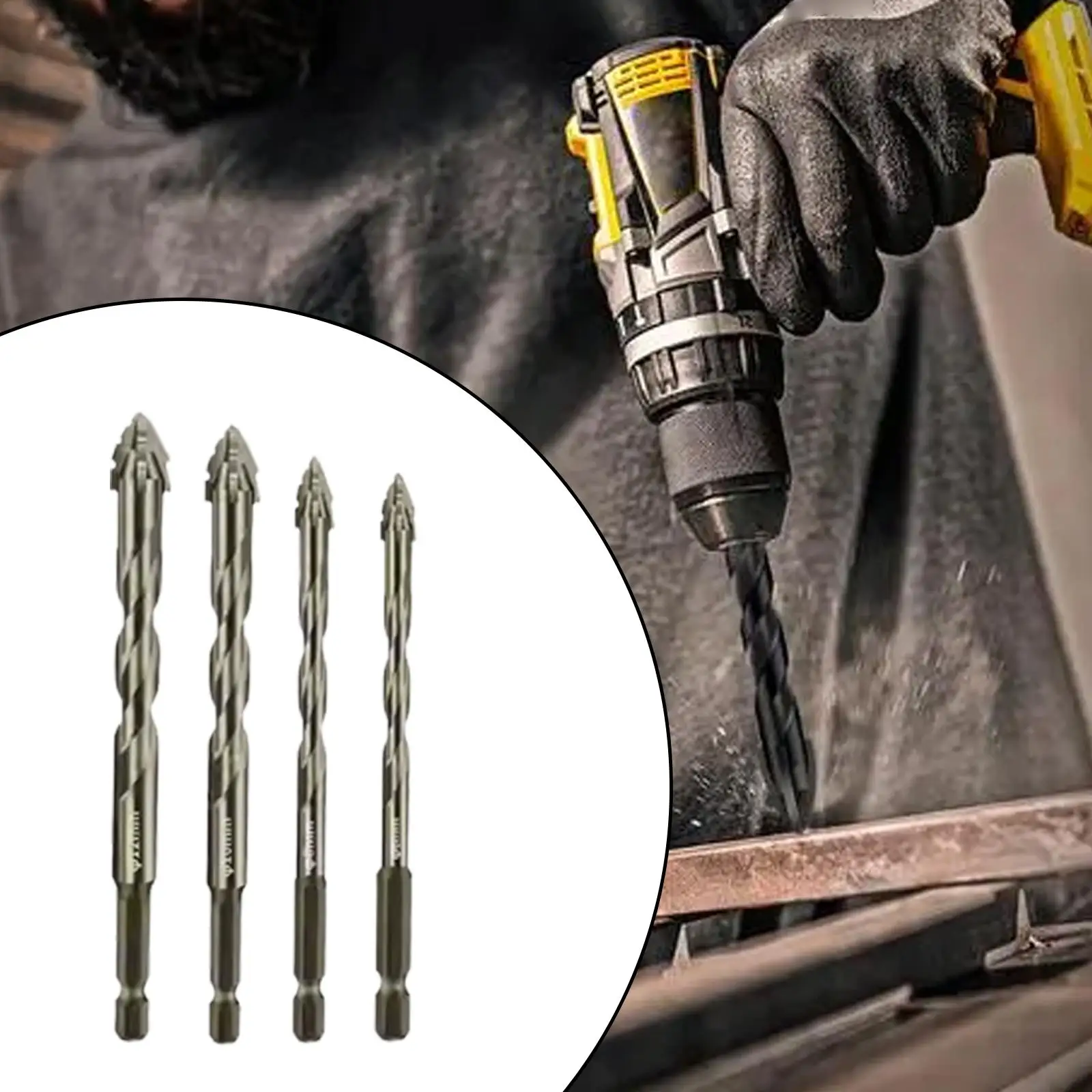 4Pcs Four Flute Sawtooth Eccentric Drill Bits Sturdy for Tile Brick Concrete