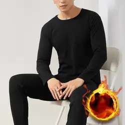 Fleece Men Pajama Sets Winter Thermal Underwear Fleeced Lined Male Pullover Trousers Set Long Johns Thermal Underwear Bottoms