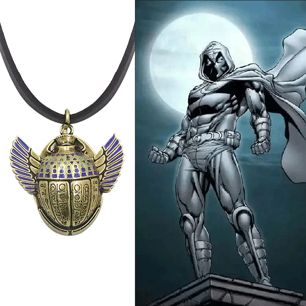 

Hot Sale Moon Knight The Scarab Pendant Necklace Marc Spector Compass Movable Wings Ancient Egypt Amulet Necklaces for Fans Cosp