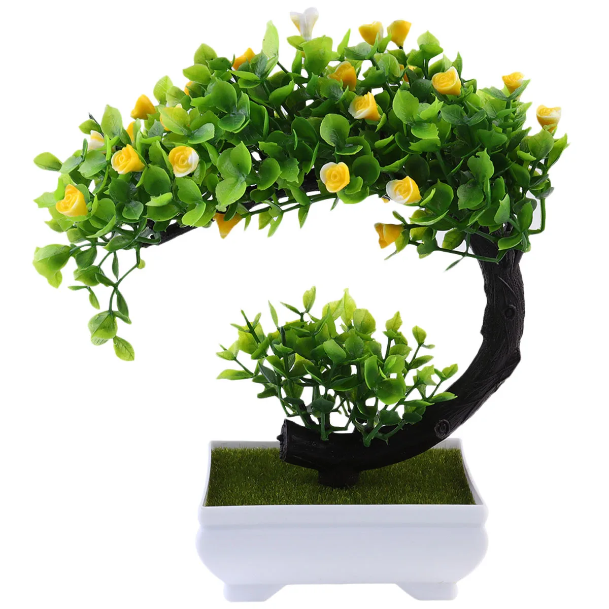 

2Pcs Artificial Bonsai Decor Home Hotel Coffee Table Decoration Plastic Potted Plant Yellow White Artificial Bonsai