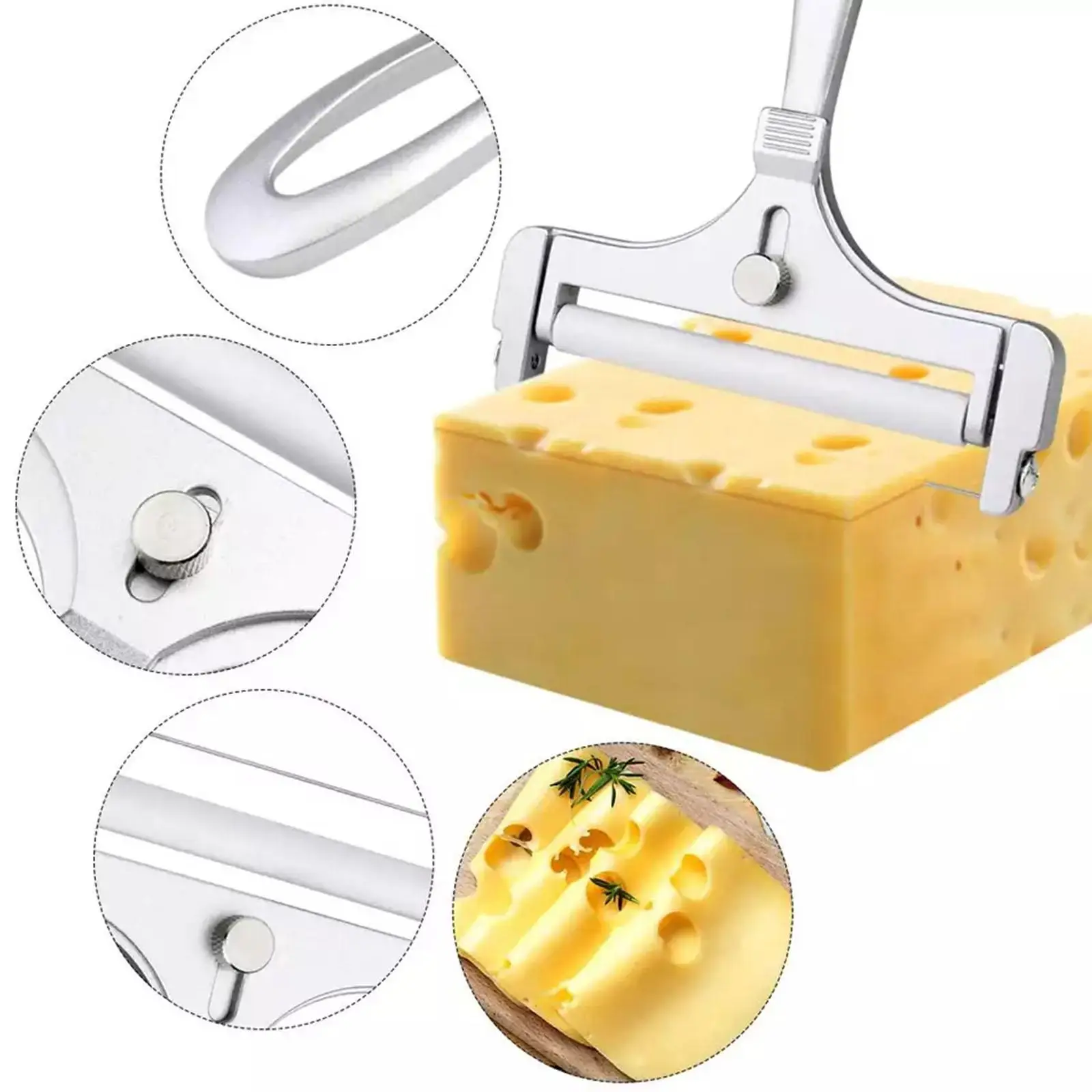 Cortador de Queso de Acero Inoxidable con Grosor Ajustable, Rallador de Mantequilla para Quesos Blandos y Semiduros, Utensilios de Cocina, Gadgets para Queso Cheddar