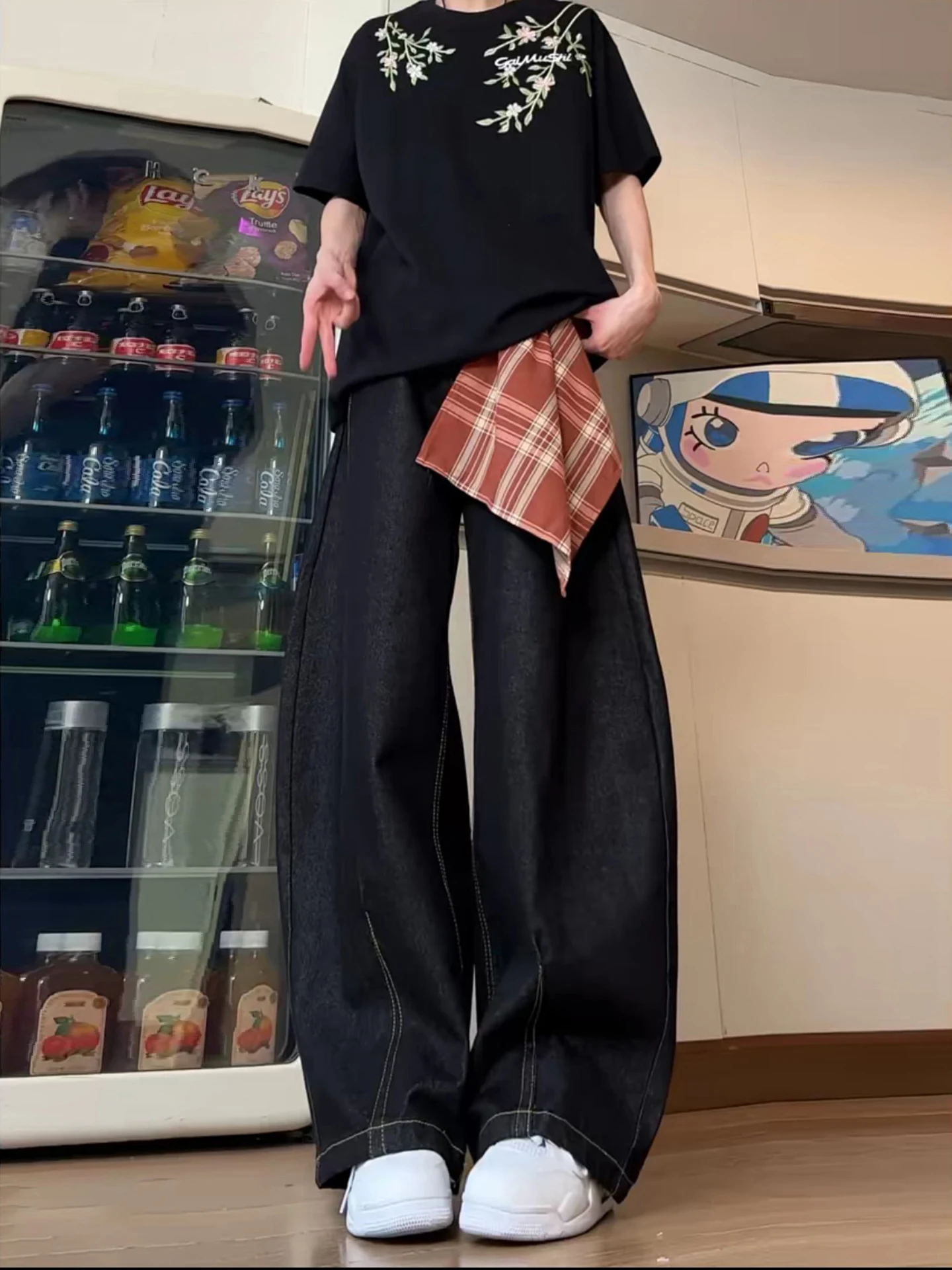 

Мужские летние джинсы Detachable Scarf Blade в американском стиле, высококачественные, свободные, прямые, широкие брюки, молодежный стиль, хлопок, полиэстер...